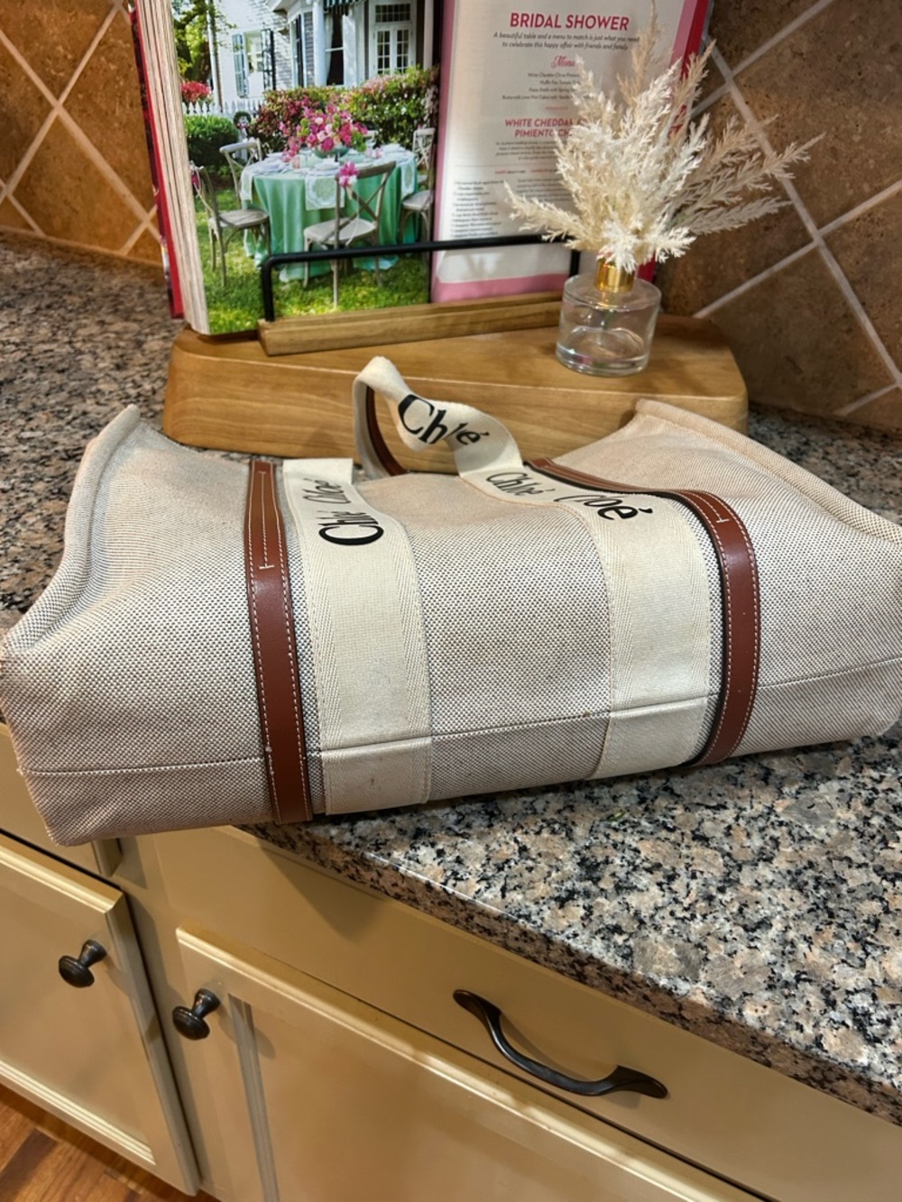 Large Chloe Canvas Tote Bag with Brown Trim - Picture 6 of 11